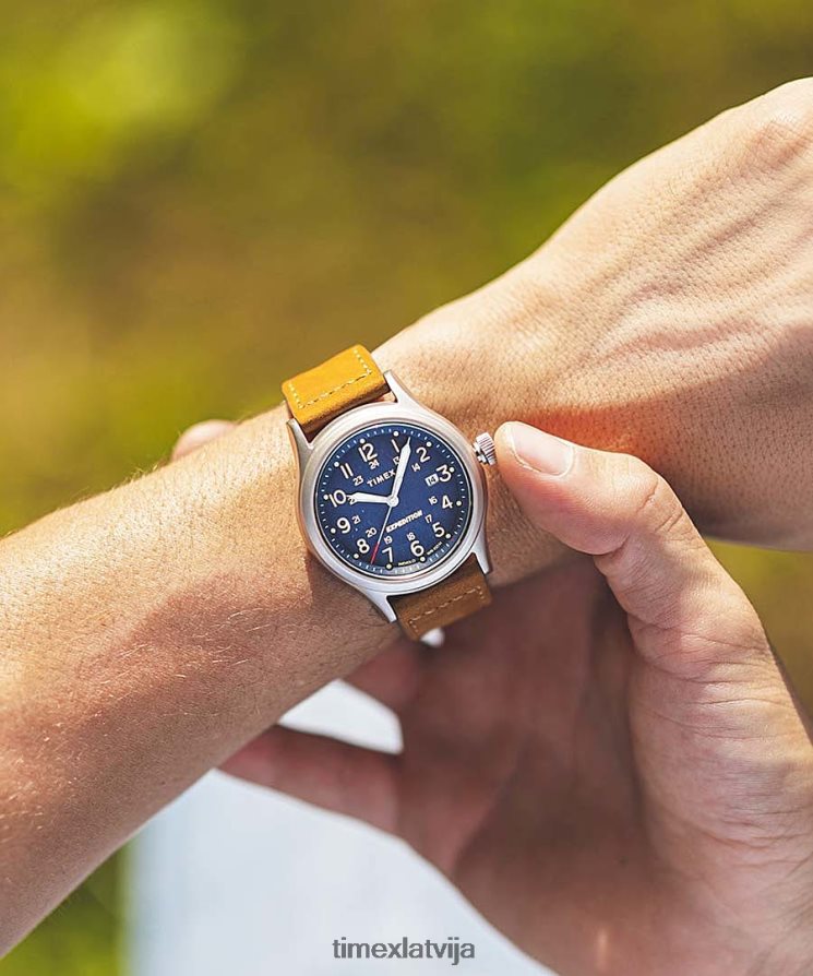 pulksteņi | Timex vīriešiem Expedition north Sierra 40mm ādas siksniņas pulkstenis nerūsējošais tērauds/zils 402PZN213