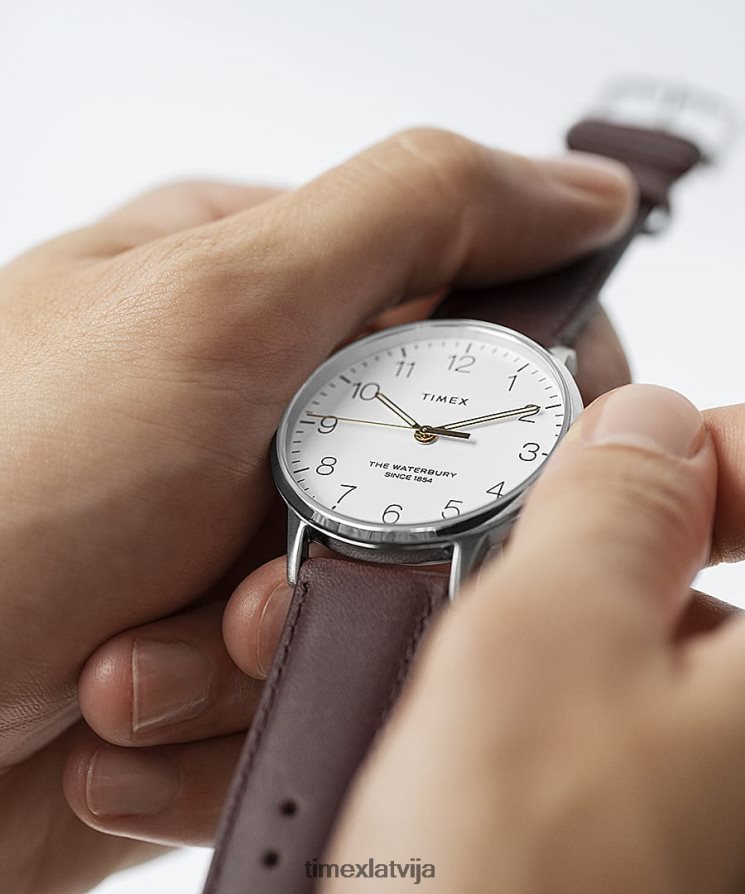 pulksteņi | Timex vīriešiem Waterbury klasisks 40mm ādas siksnas pulkstenis nerūsējošais tērauds/balts 402PZN231