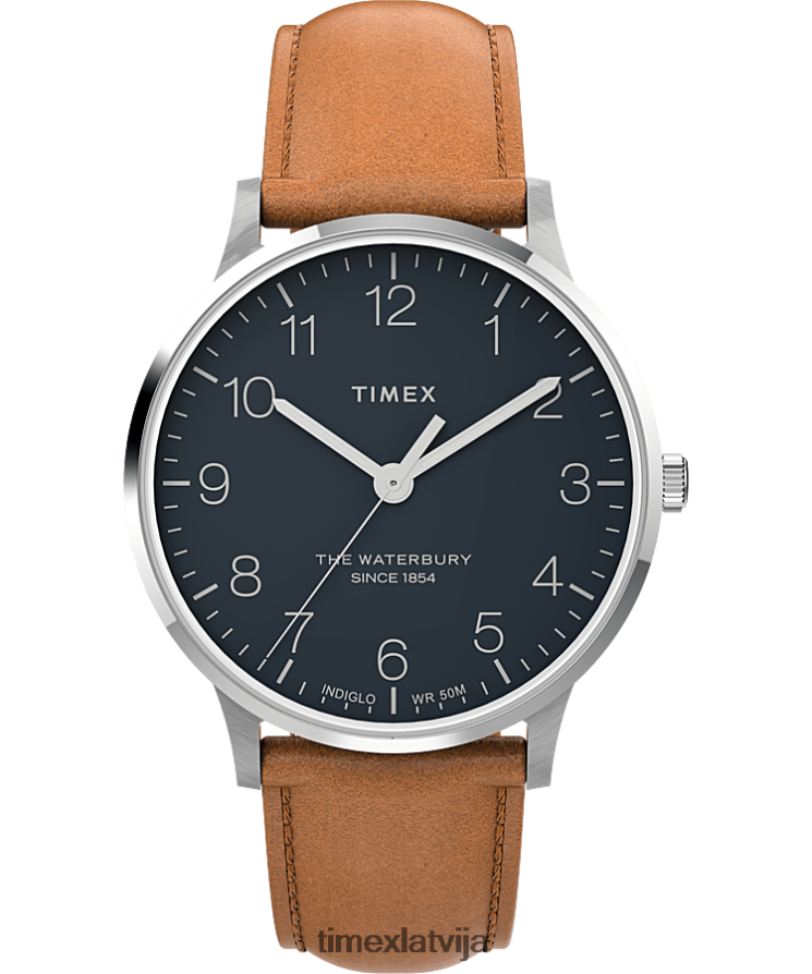 pulksteņi | Timex vīriešiem Waterbury klasisks 40mm ādas siksnas pulkstenis nerūsējošais tērauds/iedegums/zils 402PZN237