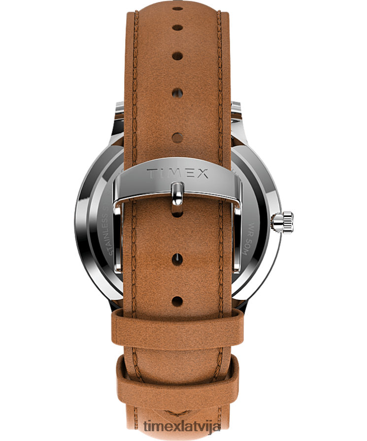 pulksteņi | Timex vīriešiem Waterbury klasisks 40mm ādas siksnas pulkstenis nerūsējošais tērauds/iedegums/zils 402PZN237