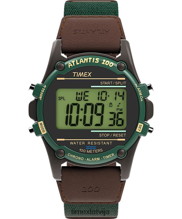 pulksteņi | Timex vīriešiem atlantis 40mm auduma un ādas siksniņas pulkstenis brūns/zaļš 402PZN238