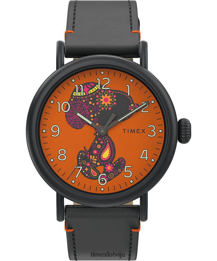 pulksteņi | Timex vīriešiem standarta x zemesrieksti ar snoopy dia de los muertos 40 mm ādas siksnas pulksteni melns/oranžs 402PZN236