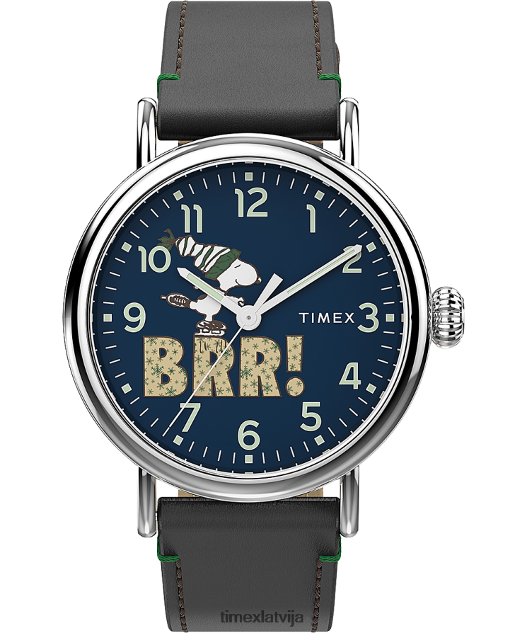 pulksteņi | Timex vīriešiem standarta x zemesrieksti ar snoopy ziemas 40 mm ādas siksnas pulksteni sudraba tonis/brūns/zils 402PZN197