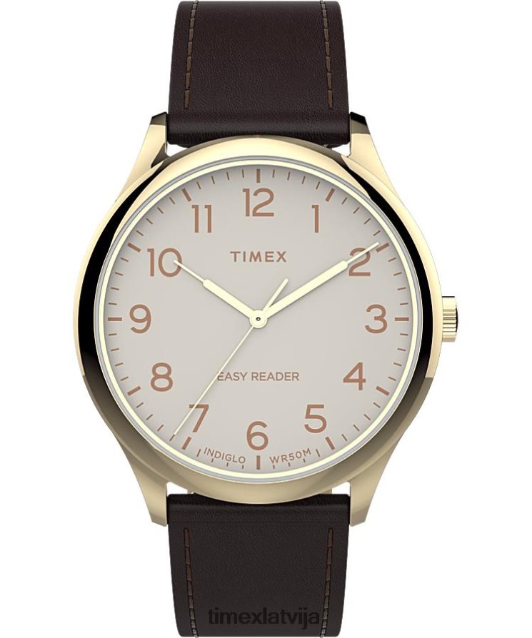 pulksteņi | Timex vīriešiem viegli lasītājs 40 mm ādas siksnas pulkstenis zelta tonis/krēms 402PZN234